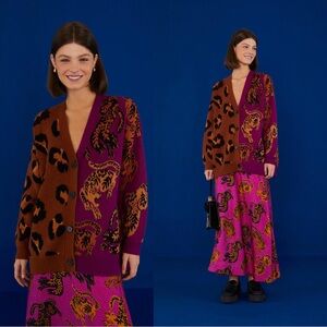 FARM RIO MIXED WILD LEOPARD CARDIGAN - Small